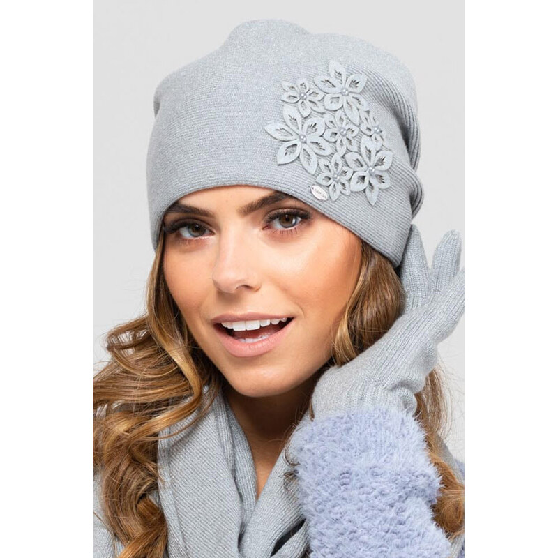 Kamea Šedá elegantná dámska čiapka s kvetinkami Malaga, Farba šedá 66262613