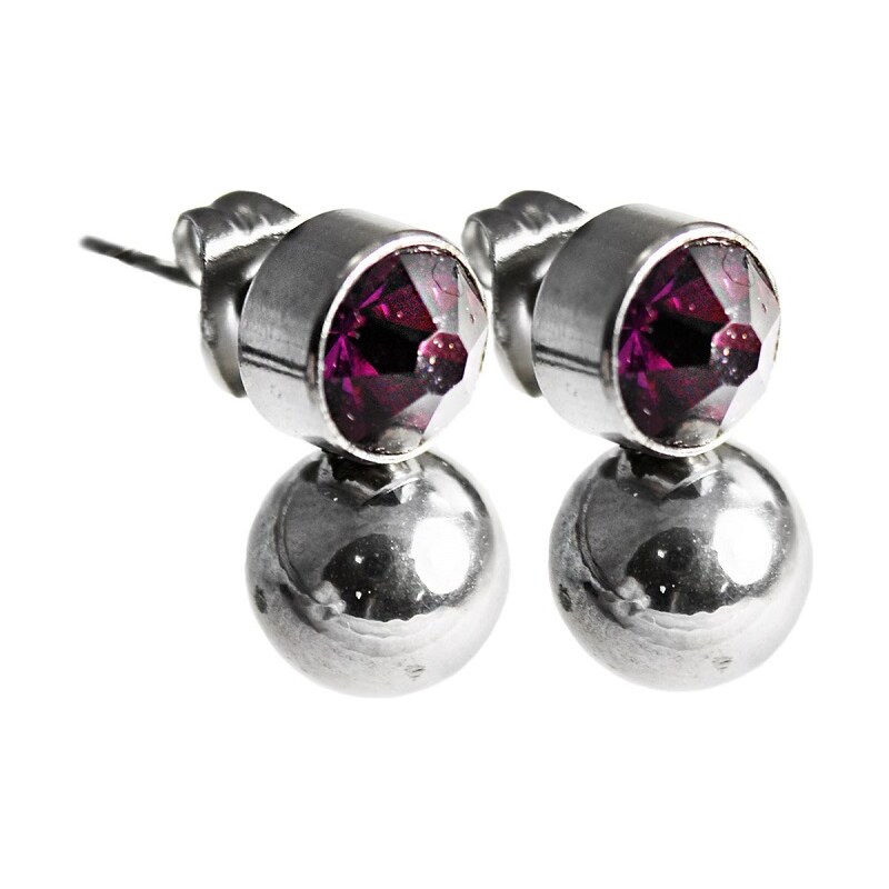 BM Jewellery Náušnice z chirurgickej ocele s fialovým kryštálom 14212223