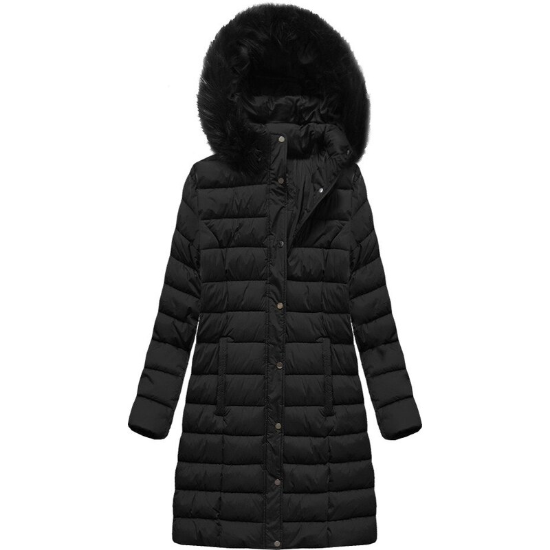 venusamoda (veľ. 52) Prešívaná zimná bunda s odnímateľnou kapucňou čierna