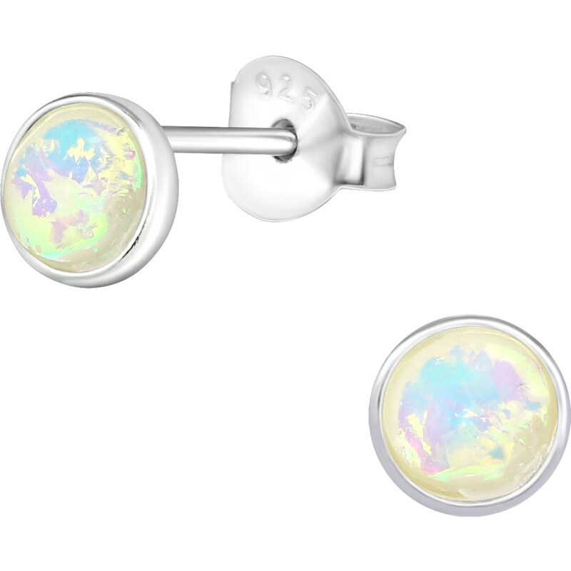 Glory strieborné náušnice Kolo Opál Fire Snow S1045 14190802