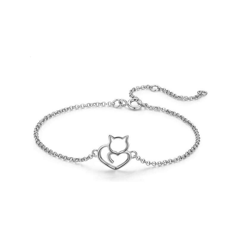 Glory strieborný náramok Mačka v tvare srdca S1028 63213177