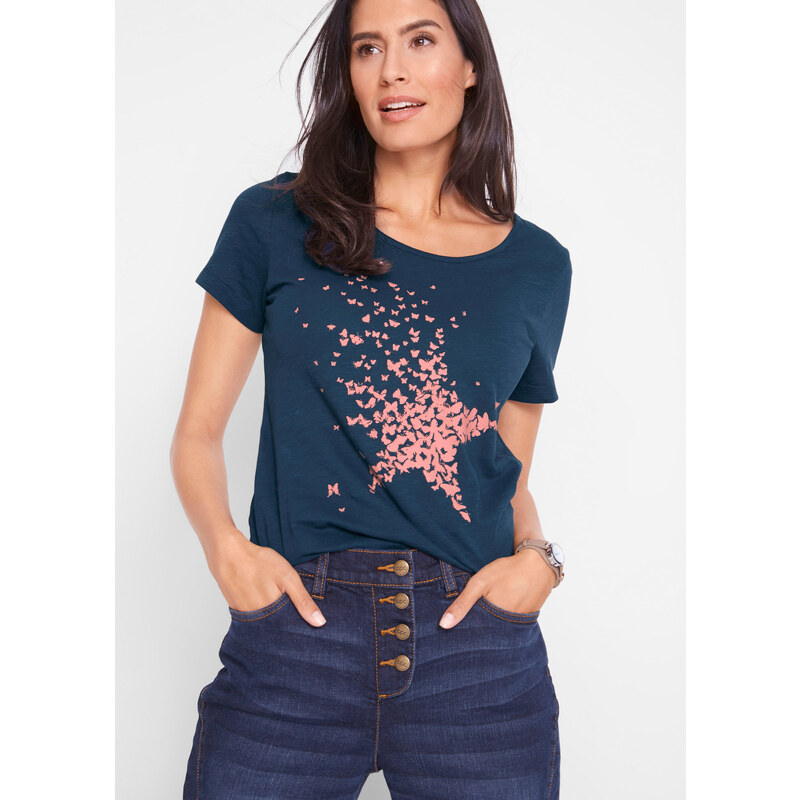 bonprix Tričko z vypaľovaného vlákna, krátky rukáv, farba modrá 44812797