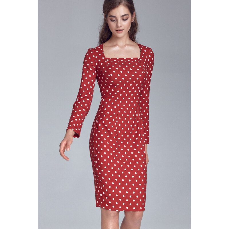 Glara Bodkované puzdrové šaty s dlhým rukávom 14236716