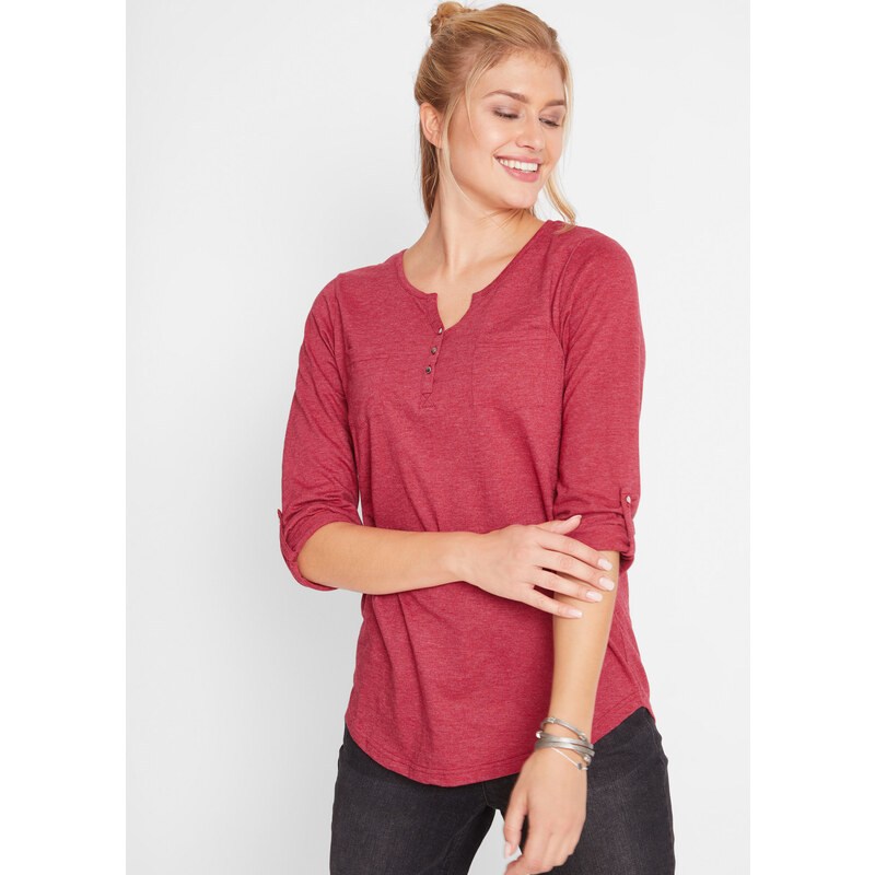 bonprix Tričko z bavlny s gombičkovou légou, farba červená 45051980