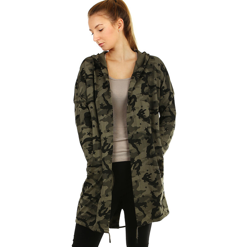 Glara Maskáčový khaki kardigan s motivom hviezd a s potlačou na chrbte 36988201