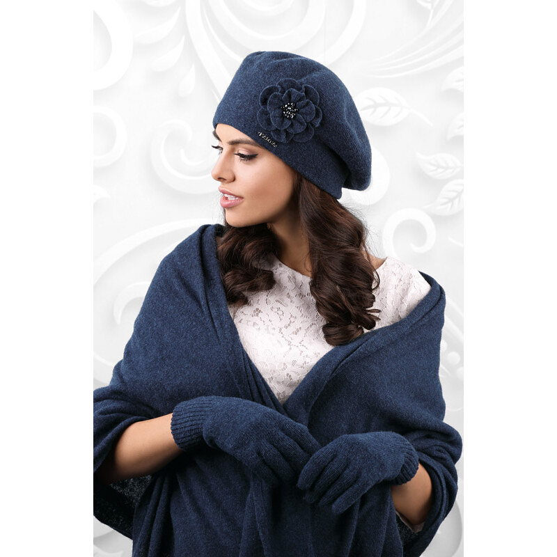 Kamea Svetlo tmavomodrý dámsky set baretka + šál Vicenza, Farba 59818871