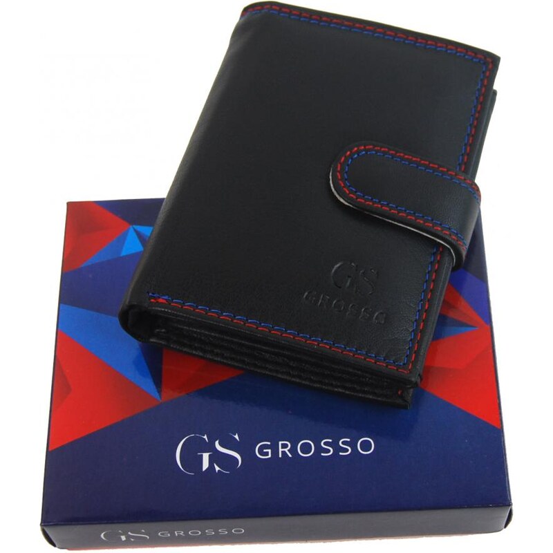 Čierna pánska kožená peňaženka so zápinkou v krabičke GROSSO 48103547