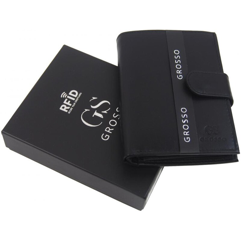 GROSSO Kožená pánska matná peňaženka čierna RFID so zápinkou v 48103549