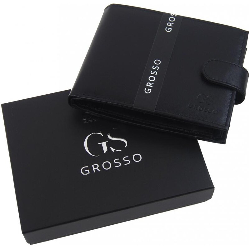GROSSO Kožená pánska peňaženka čierna RFID so zápinkou v krabičke 40805899