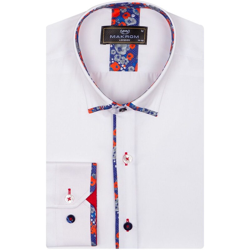 MAKROM London Biela pánska košeľa s kvetinovým vzorom MAKROM 14741914