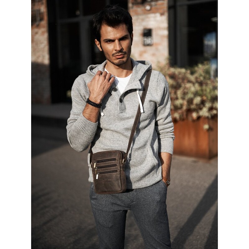 Always WILD Pánska kožená taška cez rameno Milano, hnedá 64830804