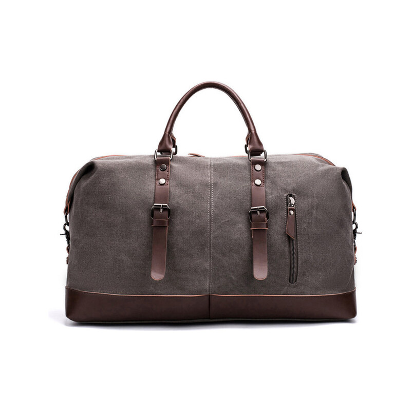 Glara Plátená cestovná retro taška s koženými detailmi 34240464