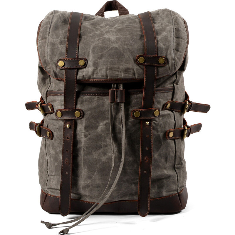 Glara Velký vintage batoh z plátna a kože 57937844