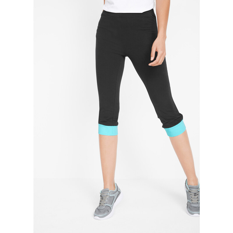 bonprix Športové capri legíny s kontrastným lemom, farba čierna 44999529