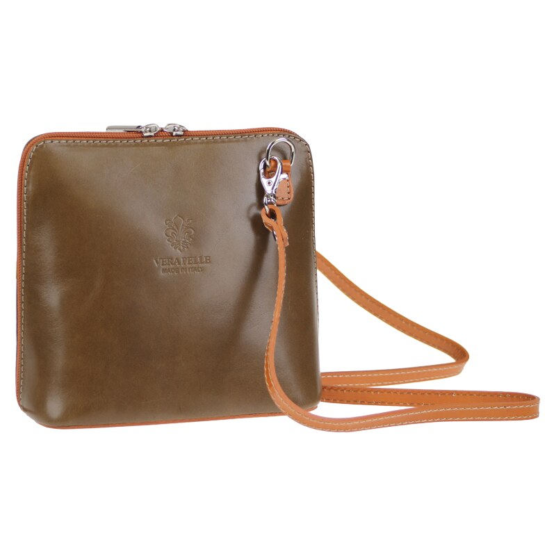 Hnedá kožená talianska crossbody kabelka Grana Taupe Scura Camel 14891030