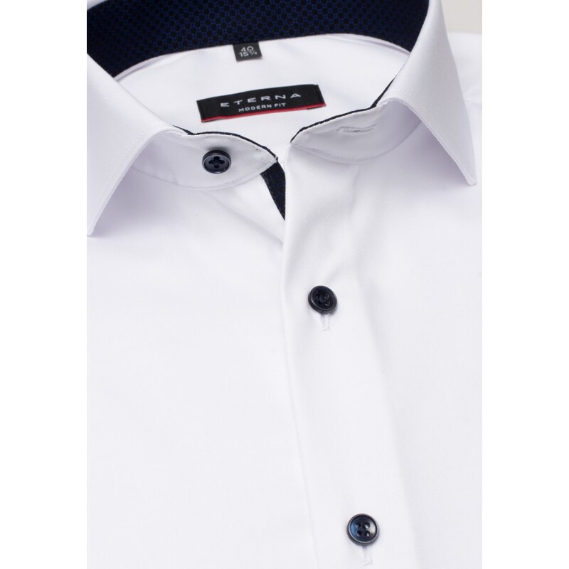 ETERNA Modern Fit pánska košeľa biela nie presvitajúca s tmavo modrým kontrastom Non iron