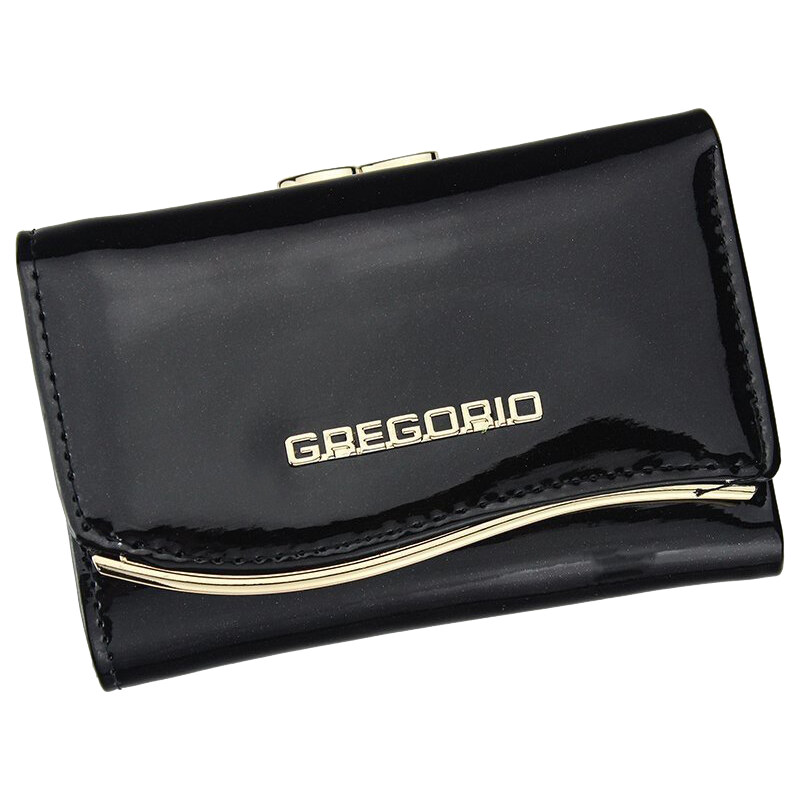 Gregorio čierna lakovaná malá dámska kožená peňaženka v darčekovej krabičke ZLF-117