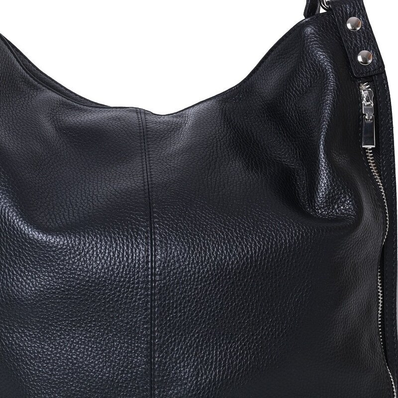 TALIANSKE Talianska veľká čierna luxusná vrecovitá kožená kabelka Ludmila
