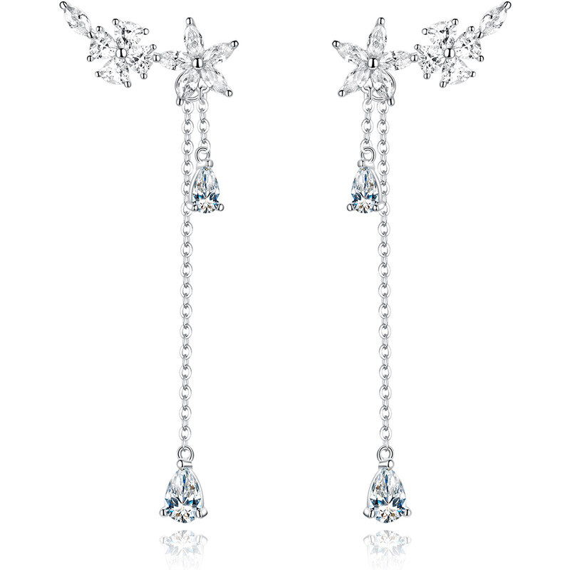 Emporial strieborné dlhé náušnice Krištáľové sedmokrásky BSE288 28183401