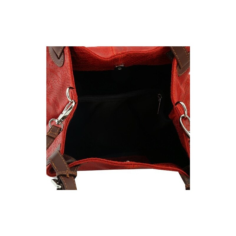 TALIANSKE Talianska veľká kožená kabelka červená Vanda k denimu