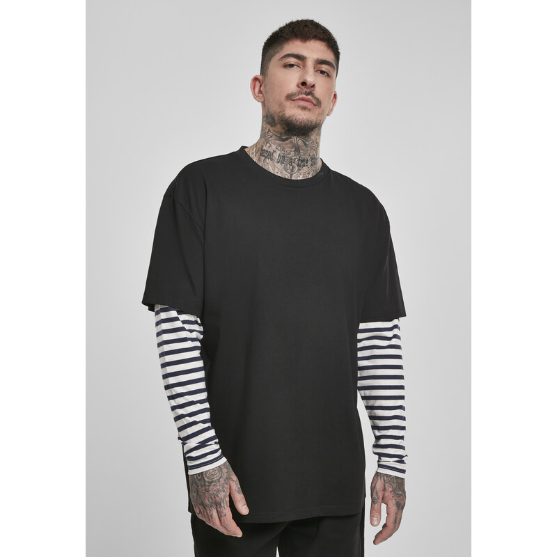 Urban Classics Oversized Double Layer Striped LS Tee Black 50685446