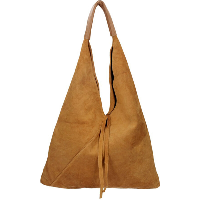 BORSE IN PELLE Kožená veľká dámska kabelka Alma hnedá koňak 15660925