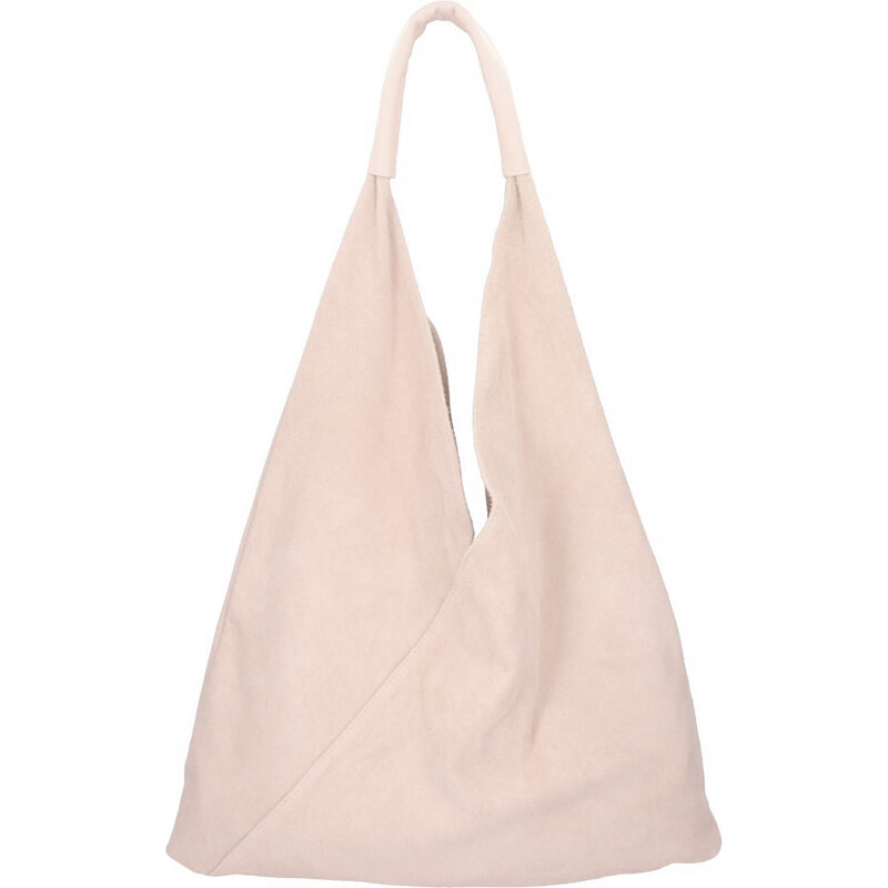 BORSE IN PELLE Kožená veľká dámska kabelka Alma pudrová 15660930