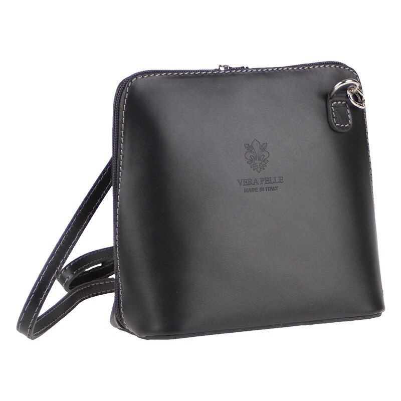 Čierna kožená talianska crossbody kabelka Grana Grigia Cenere 15667477