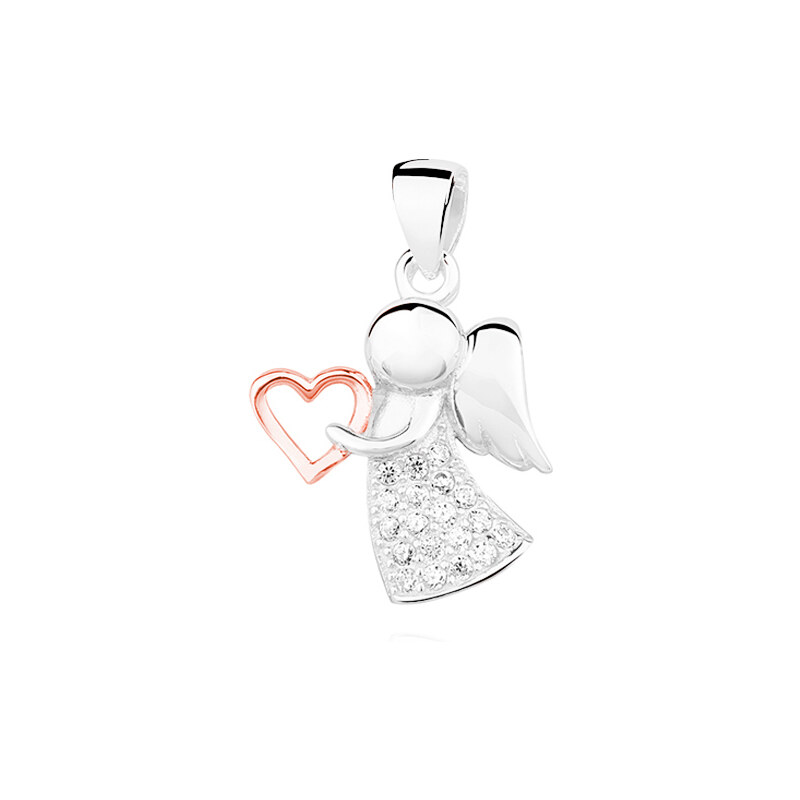 Olivie Strieborný prívesok ANJEL s ružovým srdiečkom 4501 20803348