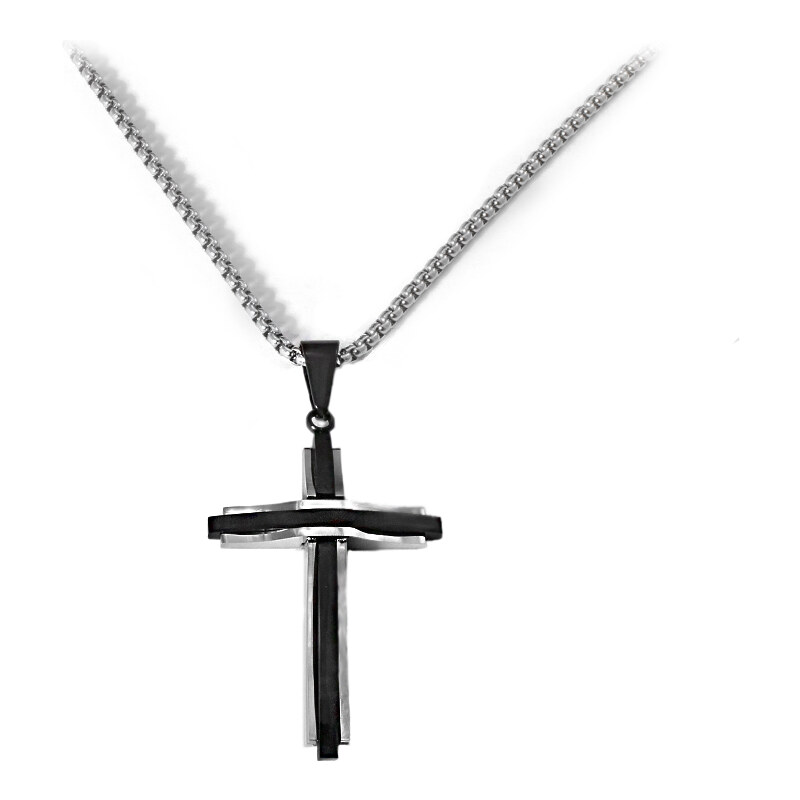 BM Jewellery Pánsky náhrdelník čierno strieborný z chirurgickej ocele 47141612