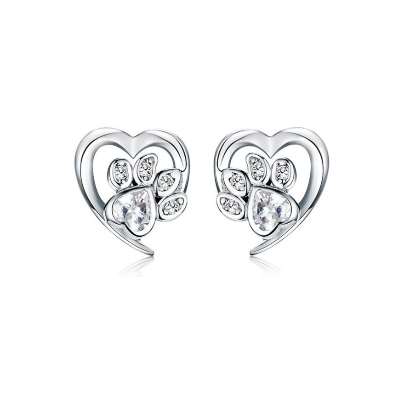 Emporial strieborné kôstkové náušnice Packa labka číre SCE654-WH 27929440