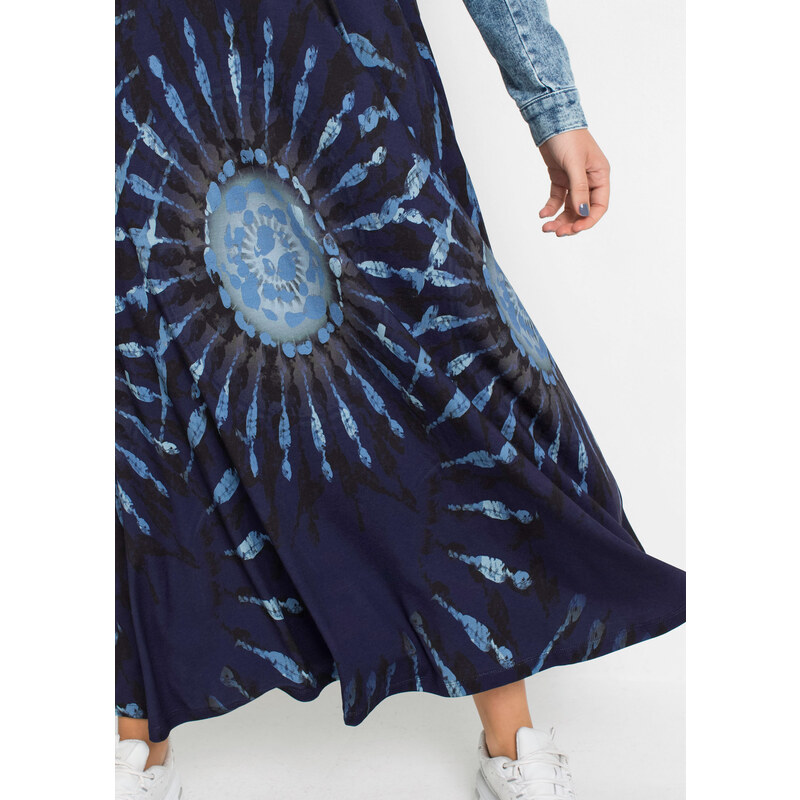 bonprix Úpletová sukňa, batikovaná, farba modrá