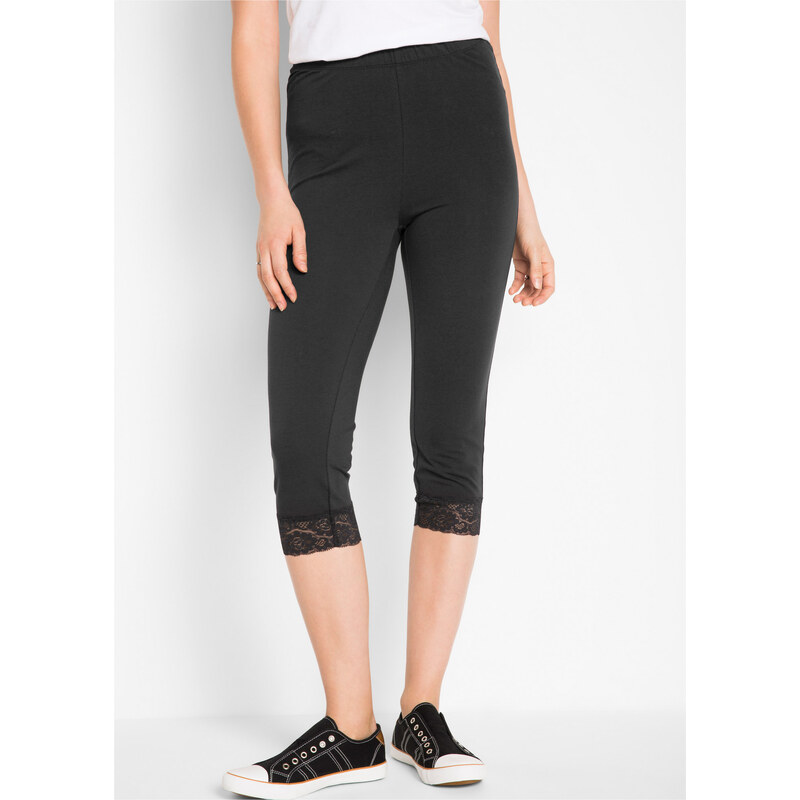 bonprix Legíny, capri s čipkovým detailom, farba čierna 45094450