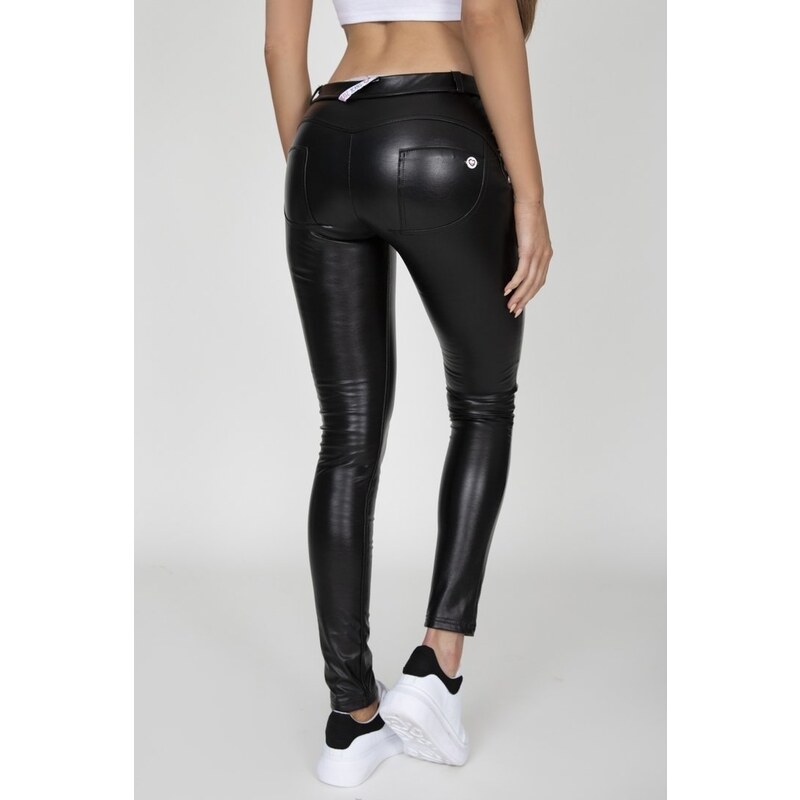 Gym Glamour Dámske nohavice Hugz Black Faux Leather Mid Waist - 35642526