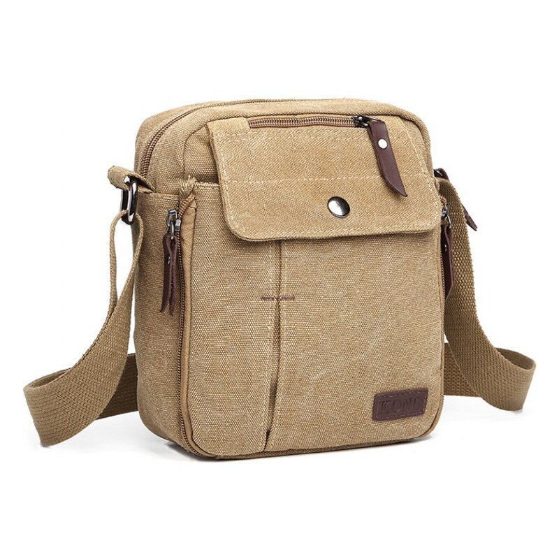 KONO Taška - látková crossbody s priehradkami, khaki 46691272