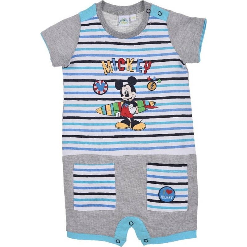 Mickey Mouse sivo-modrý pruhovaný letný overal 16418709