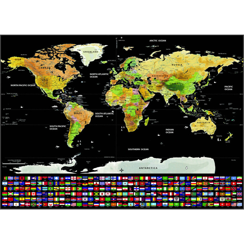 B2B Deluxe Stieracia mapa sveta s vlajkami, 82,5 x 59,4 cm alebo 42 x 30 cm