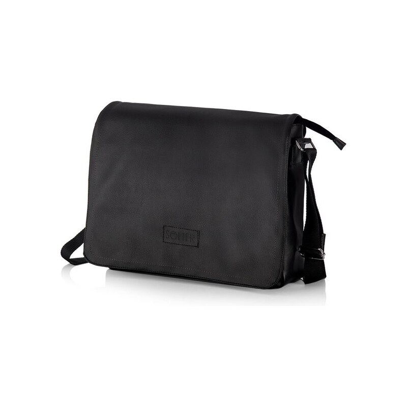 Taška - pánska na rameno Solier z eko kože, čierna 57493356