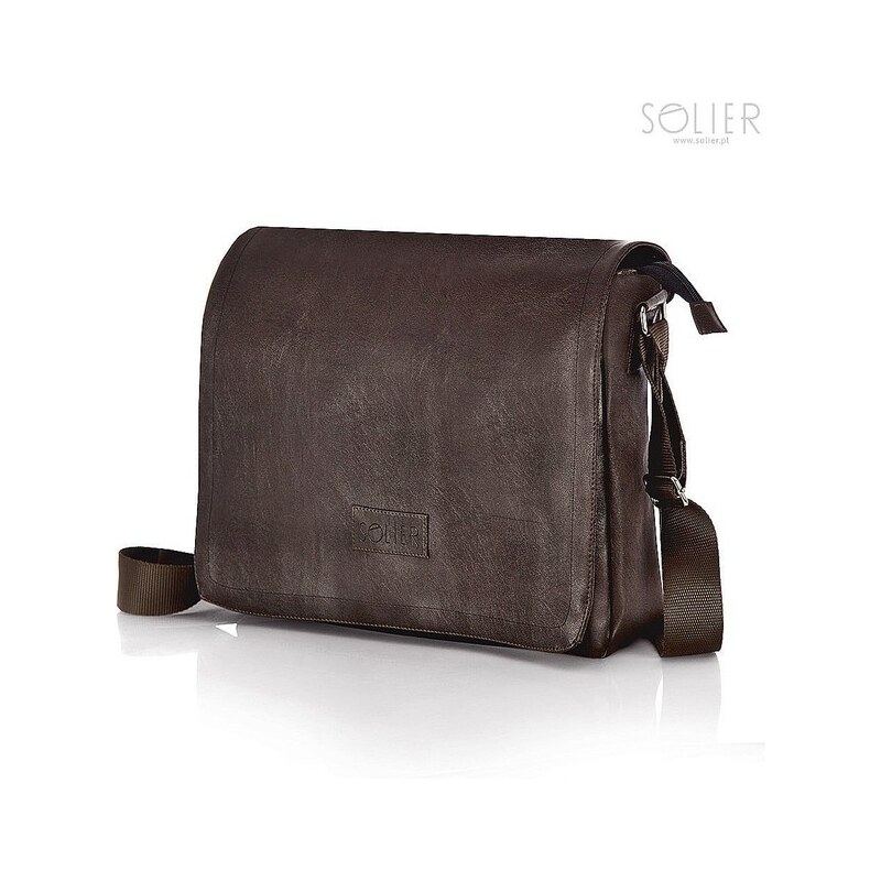 Taška - pánska na rameno Solier z eko kože, hnedá 63296529