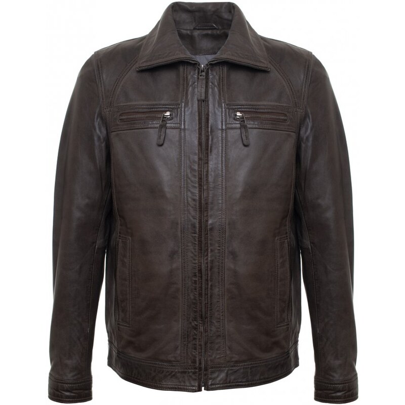 MAX Pánska kožená bunda 8051 tm. hnědá 19381320
