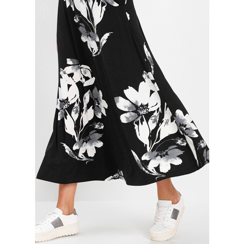 bonprix Džersejová sukňa s kvetovaným vzorom, farba čierna