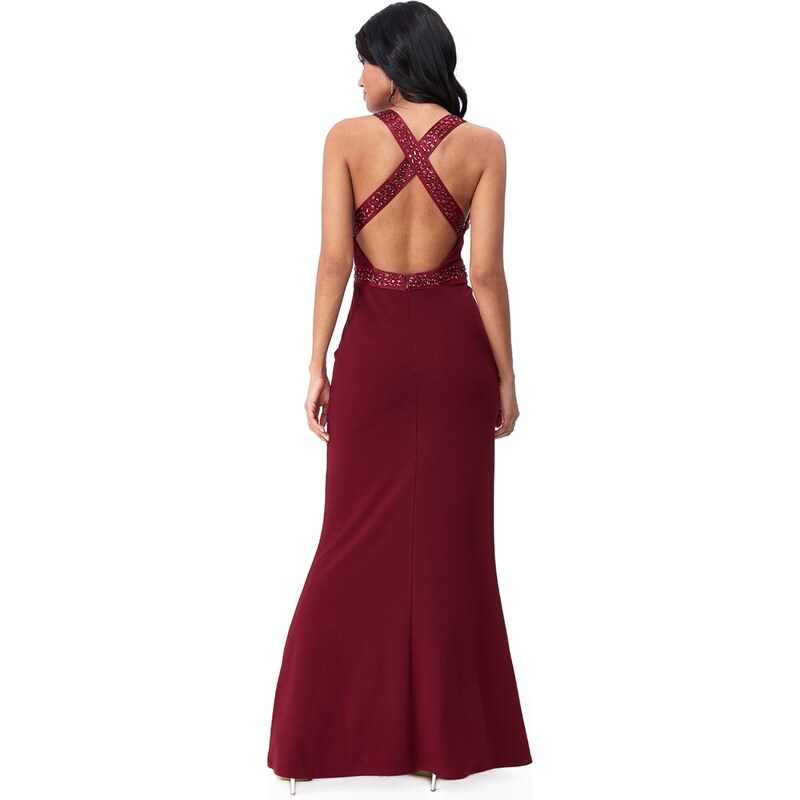 miadresses.sk Bordové spoločenské priliehavé šaty s kamienkami 14151309