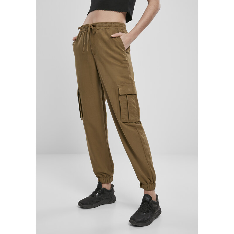 Urban Classics Womens viscose twill trousers summer olive 50676716