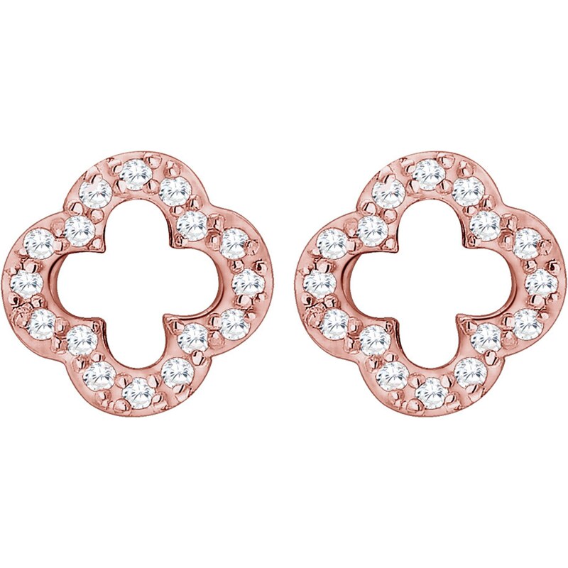 ELLI Náušnice Kleeblatt ružové zlato / priehľadná 65641136