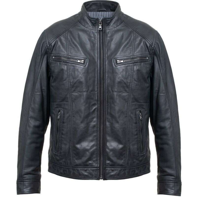 MAX Pánska kožená bunda Rock sivá - oliva 16982350