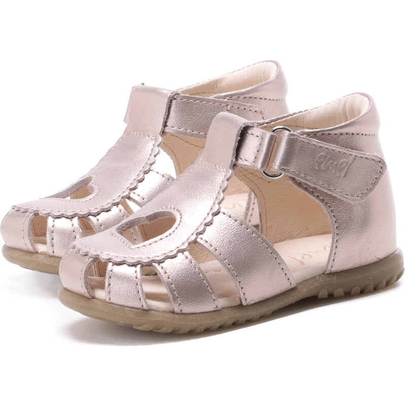 Detské kožené sandálky EMEL E2183A-2 Zlatá srdiečko 46770783