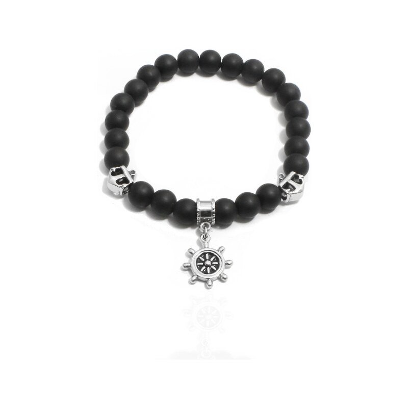 BM Jewellery Obrúbený náramok 8,1 mm čierny matný achát kormidlo 17559140