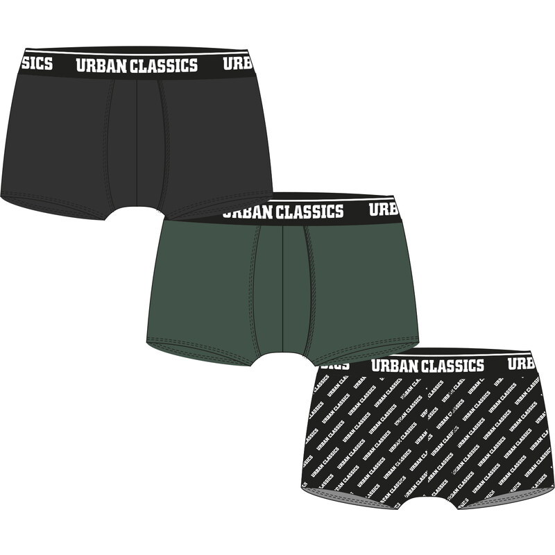 Urban Classics Mens Boxer Shorts 3-Pack Dark Green/Black/Branded AOP 50665200