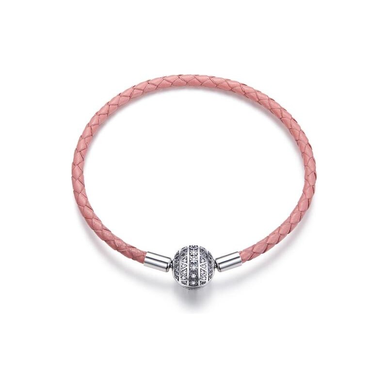 Glory ružový kožený náramok so strieborným zapínaním a zirkónmi S1091 17860867