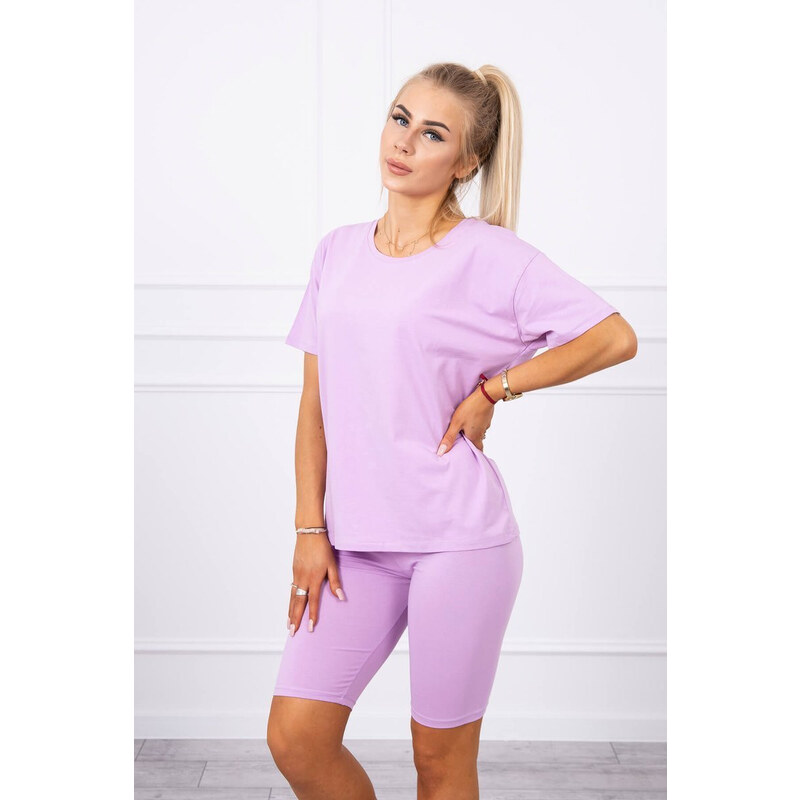 MladaModa Súprava top + krátke legíny model 9099 farba lila